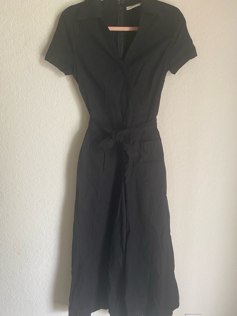 Anthropologie Maeve Colette Black Short-Sleeve Tie-Waist Wide-Leg Jumpsuit - Picture 3 of 10